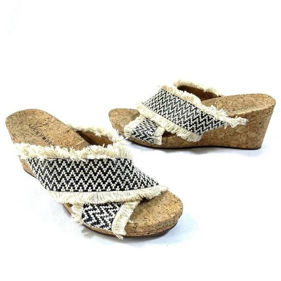 Lucky Brand Tapestry Cross Strap Cork Wedge Heels - Picture 1 of 4